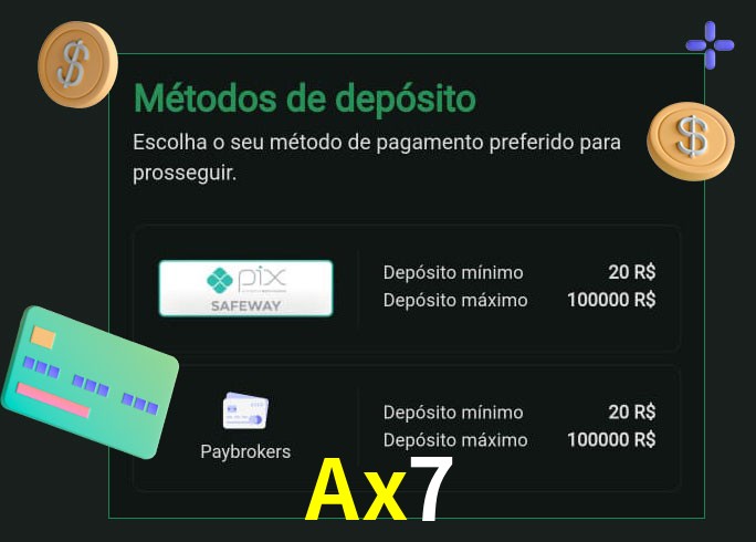 O cassino Ax7 oferece uma grande variedade de métodos de pagamento